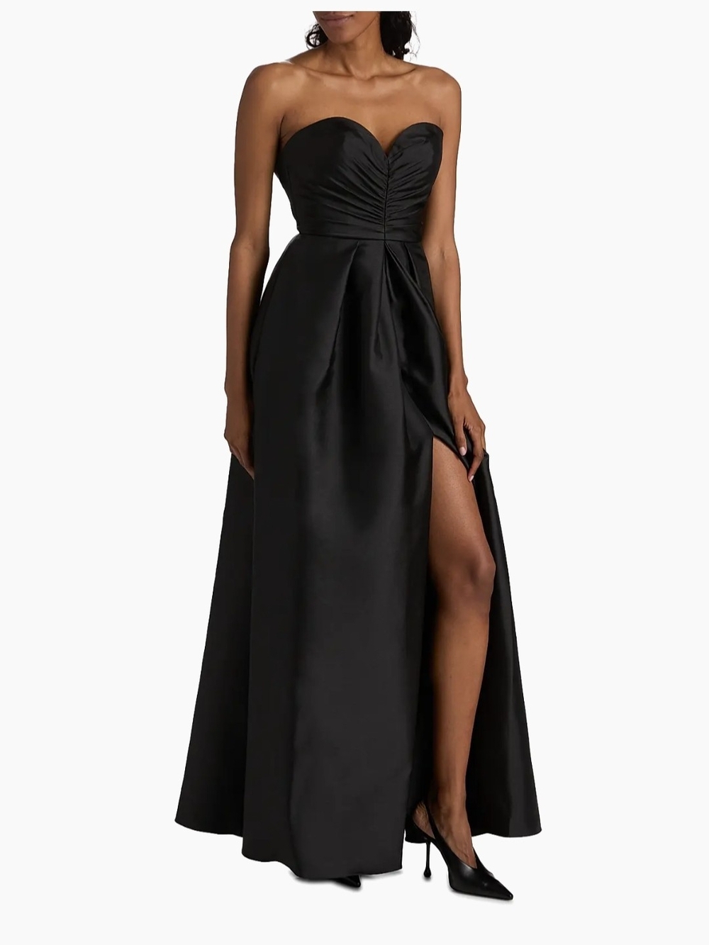 Vera Wang Bride Strapless Black Satin Sweetheart Gown with High Slit